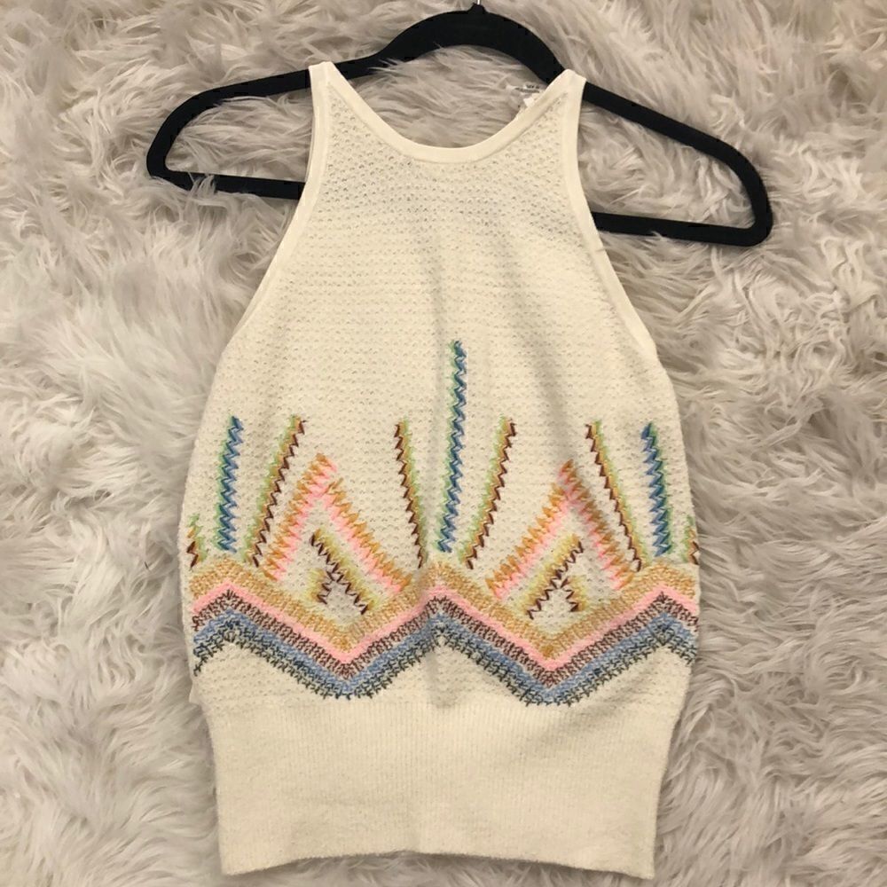 Anthropologie cream and rainbow halter sweater XS